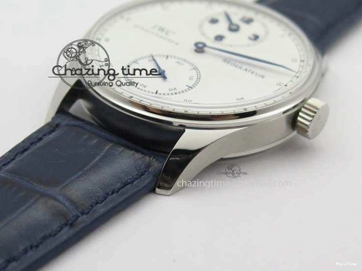 MIROTIME 0113 Portuguese IW5444 SS White Dial Blue Numbers On Blue Leather Strap A Modern 7258